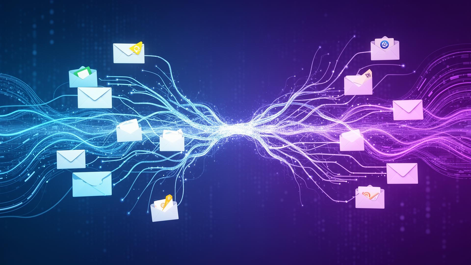 AI inbox optimization visualization showing machine learning algorithms analyzing email content