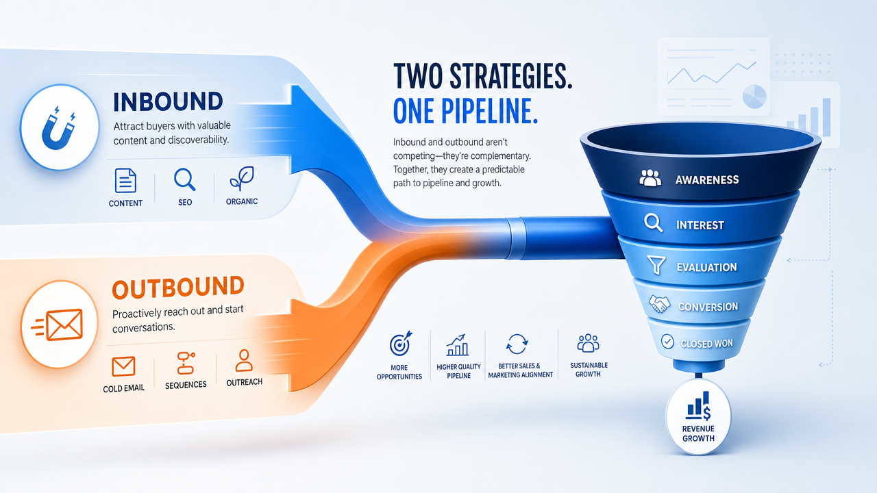 Inbound vs outbound B2B sales strategy comparison concept