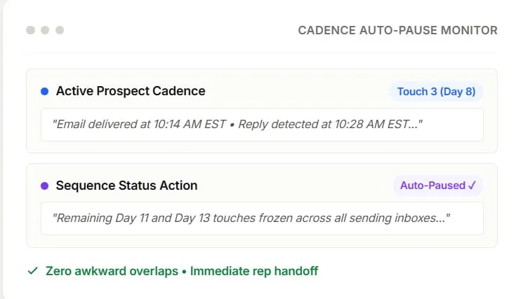 Prevent awkward sales collisions via Instant Millisecond Auto-Pause — via Automated Sequencing