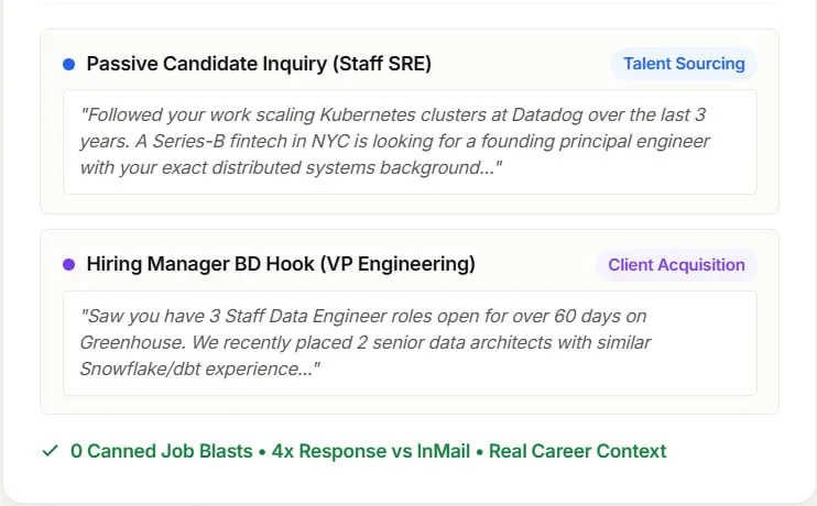 Engage passive candidates with authenticity — via AI Research Engine