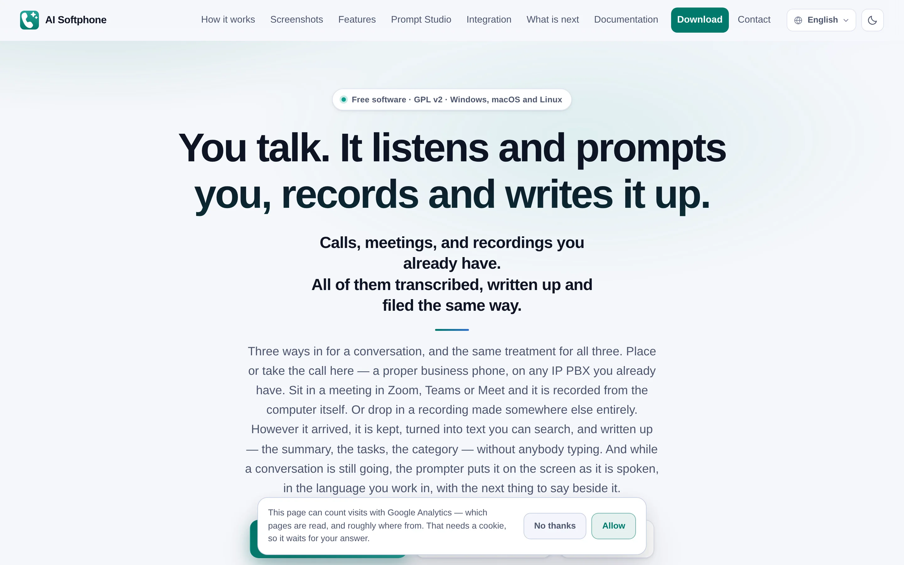 AI-Softphone Homepage interface
