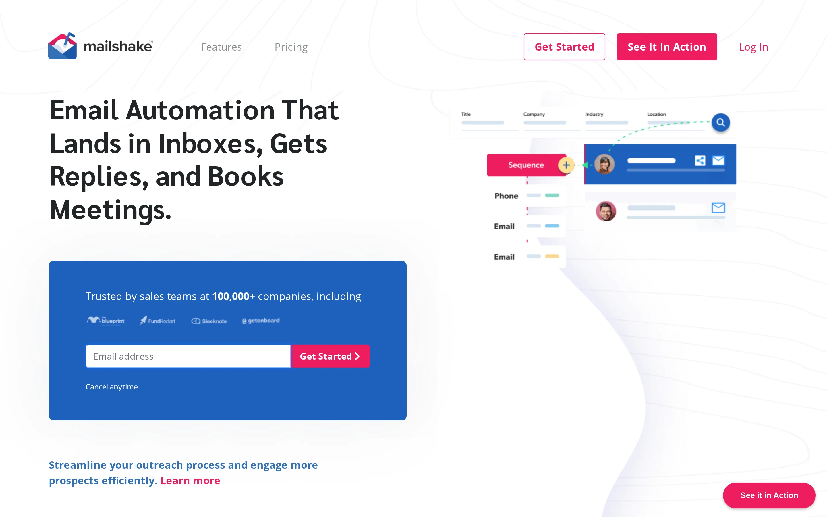 Mailshake Homepage interface