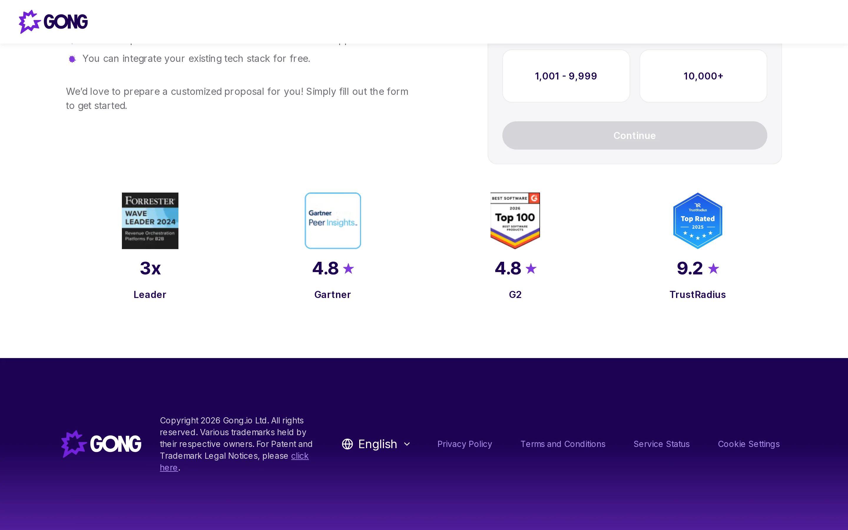 Gong.io Pricing Table interface