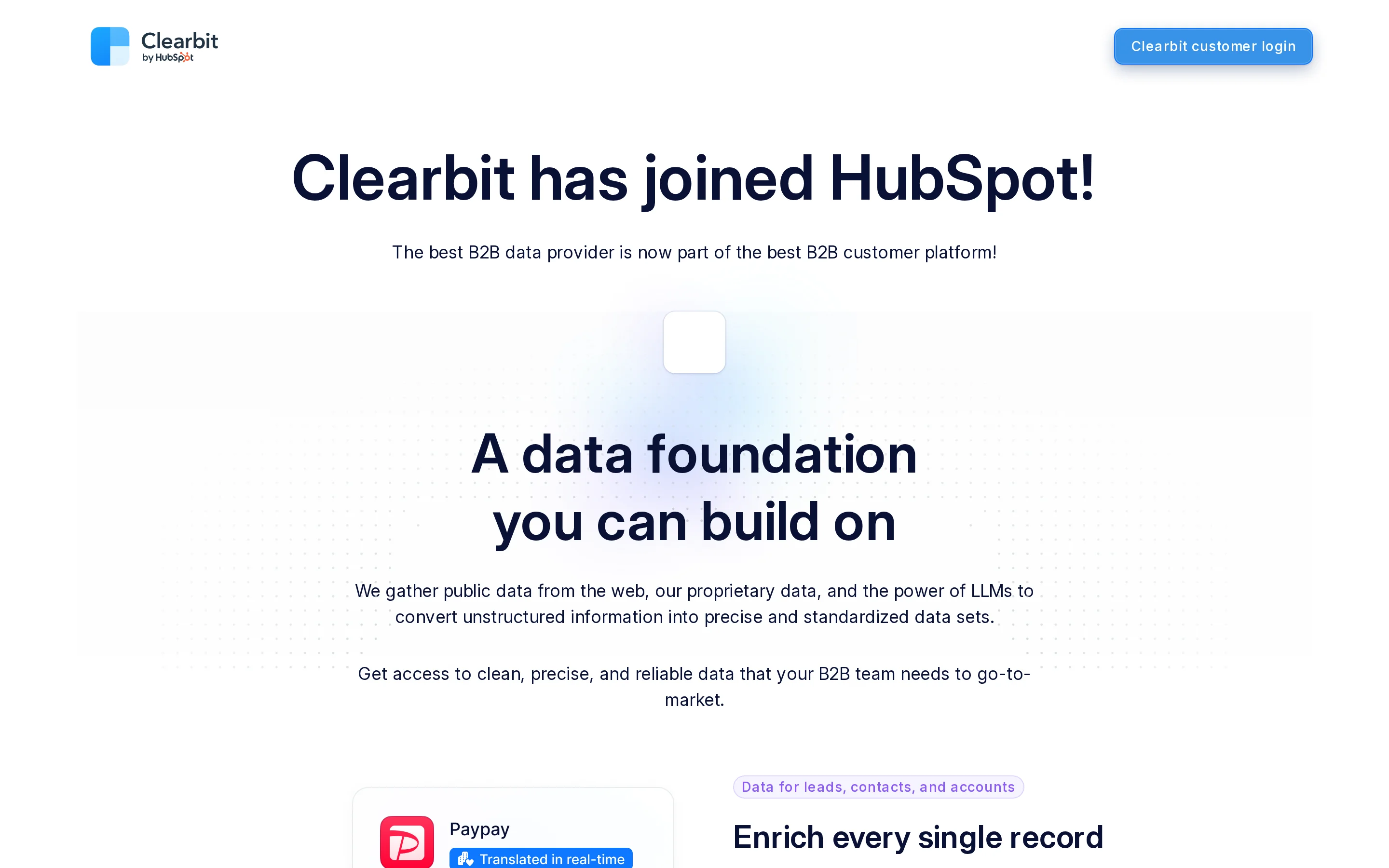 Clearbit Homepage interface
