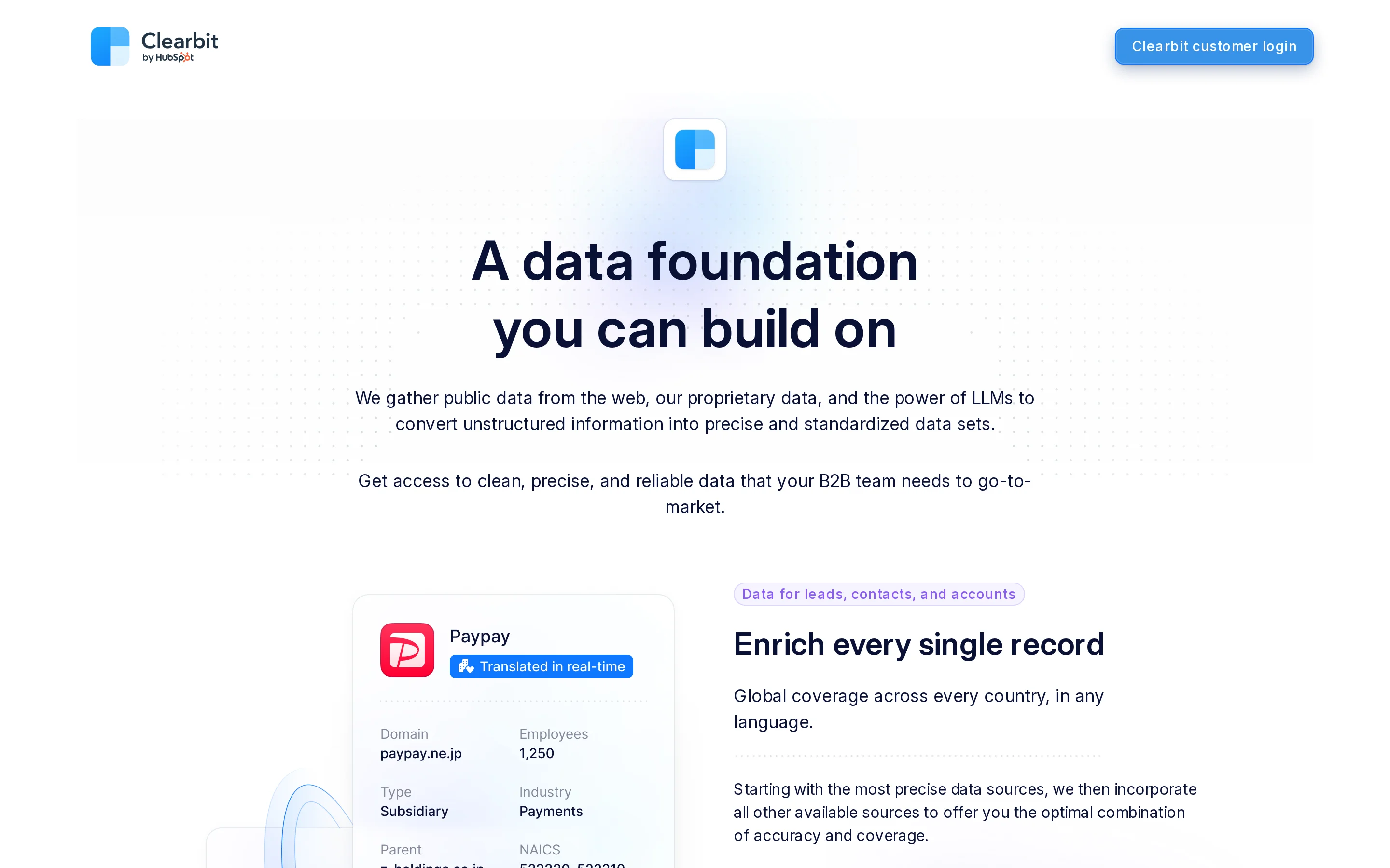 Clearbit Product & Workspace interface