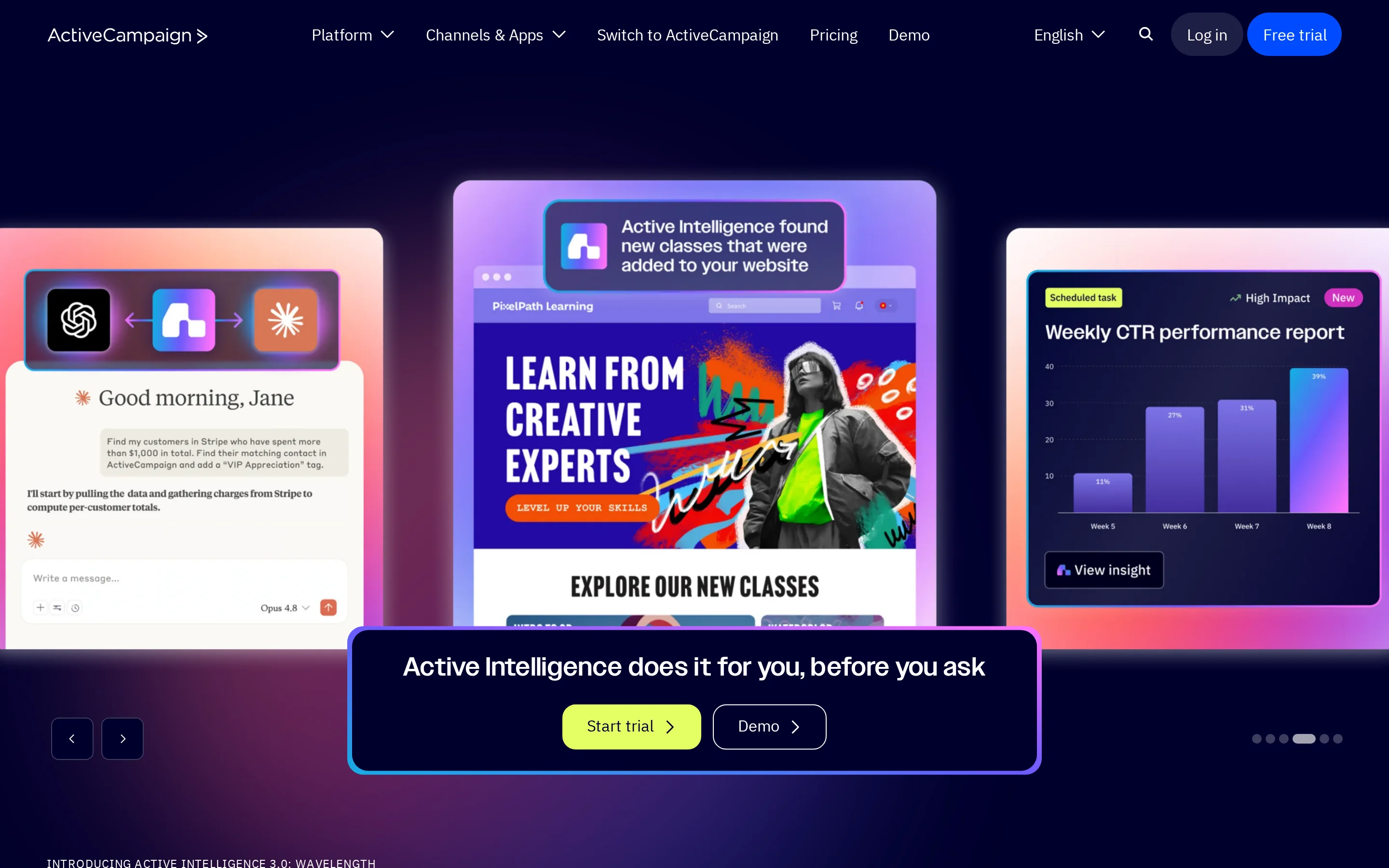 ActiveCampaign Homepage interface