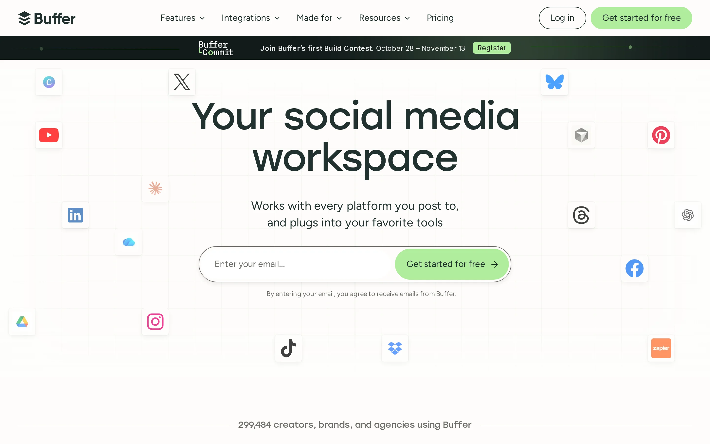 Buffer Homepage interface