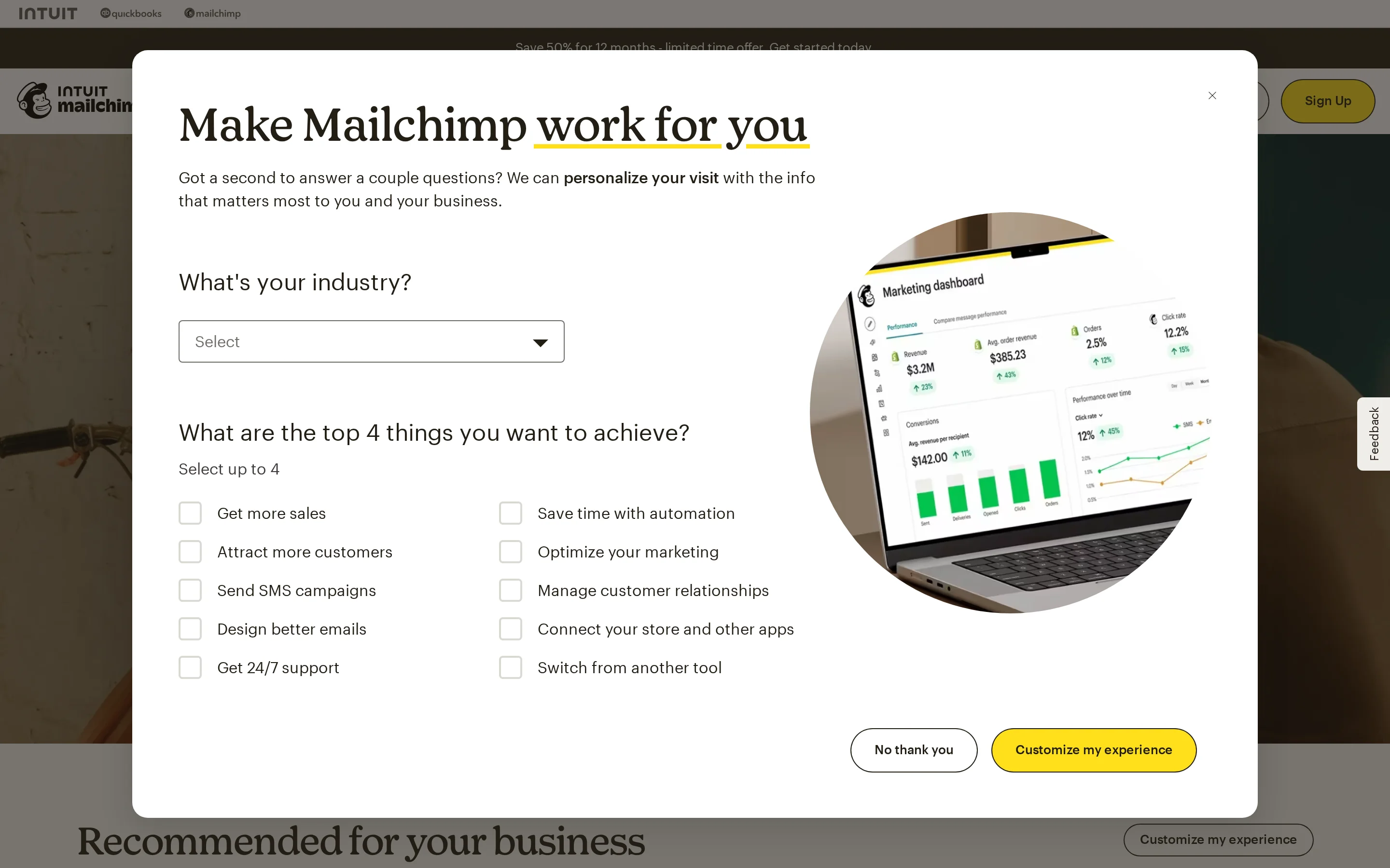 MailChimp Homepage interface