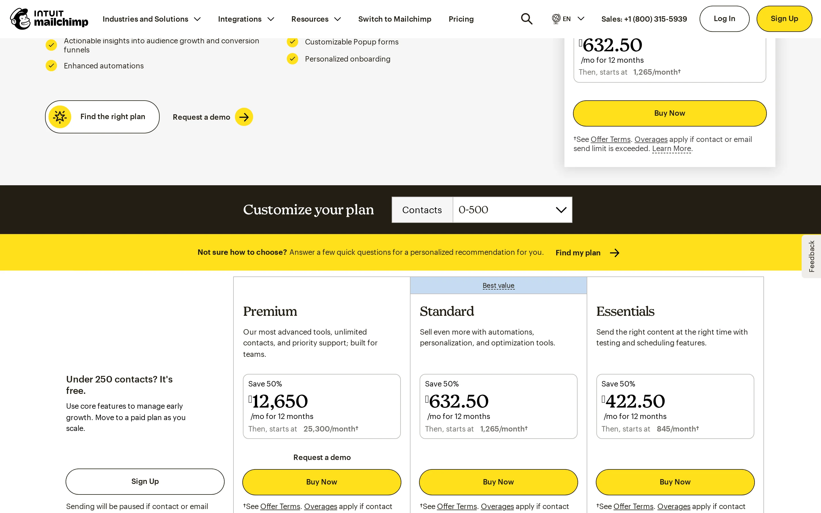 MailChimp Pricing Table interface