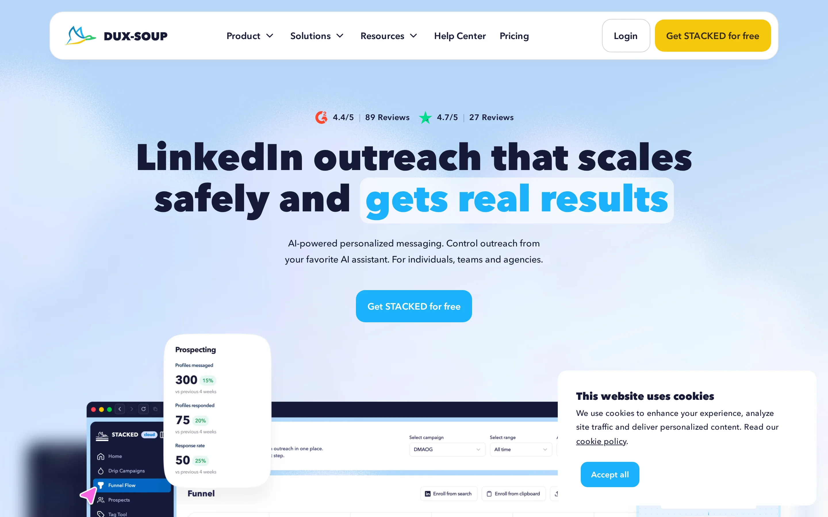 Dux Soup Homepage interface