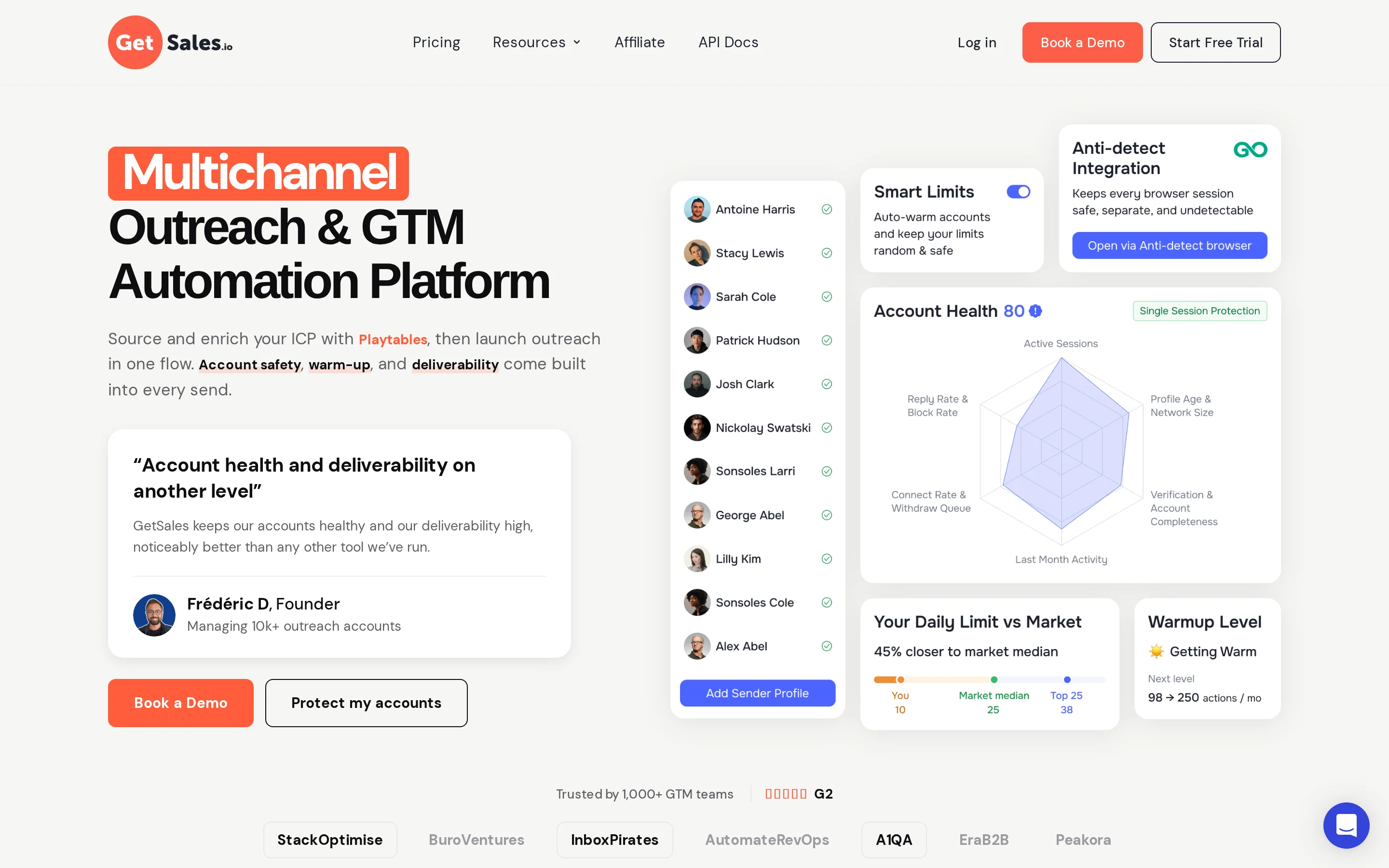GetSales.io Homepage interface