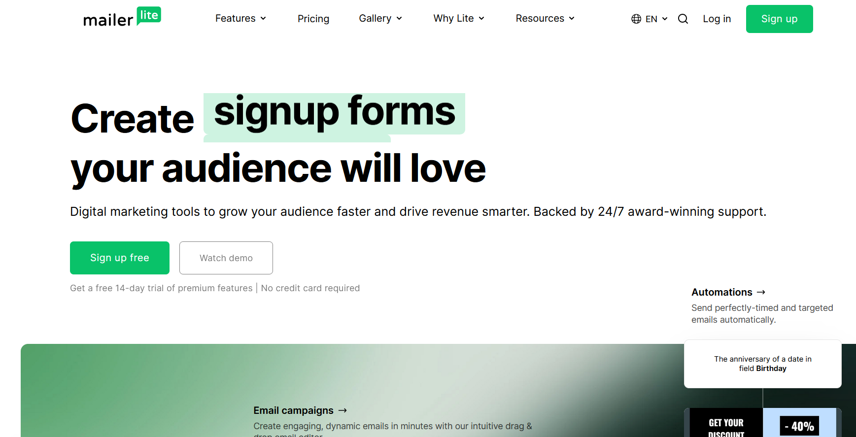 MailerLite product screenshot